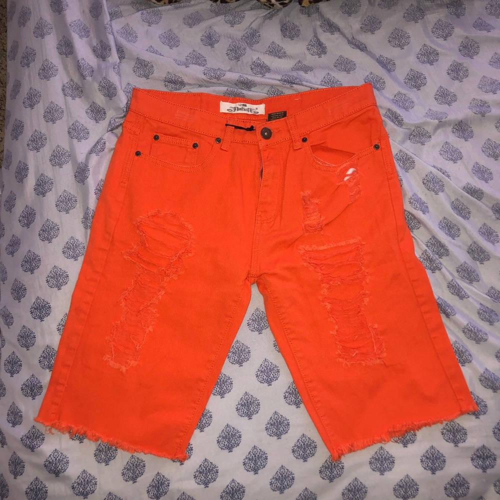 Bright Orange Denim Shorts